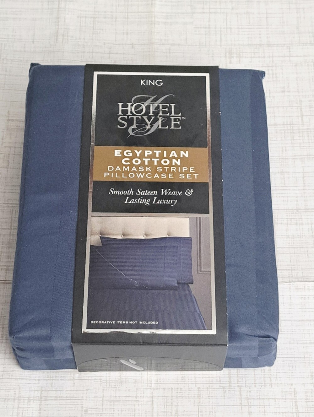 Hotel Style 600 Count King Egyptian Cotton Damask Pillowcase Set - Navy Blue